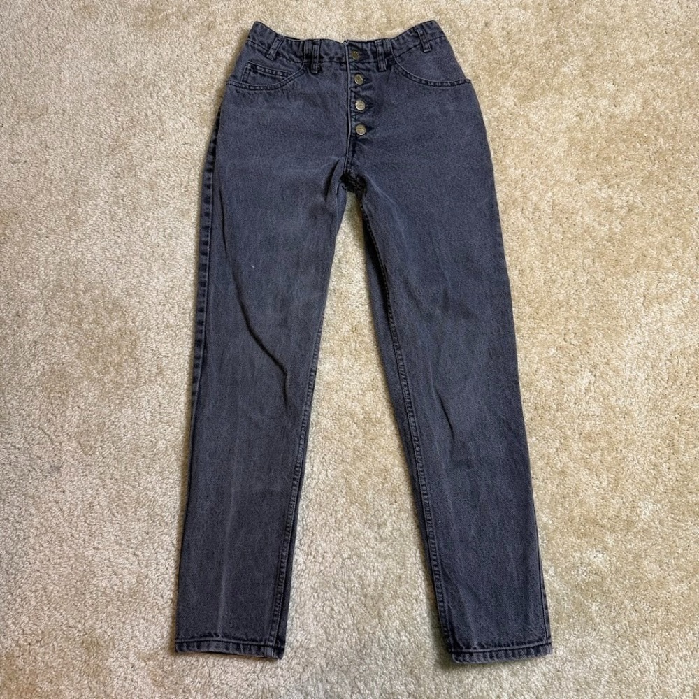 Vintage Georges Marciano Guess Black High Waisted Button Fly Jeans 28 Made USA